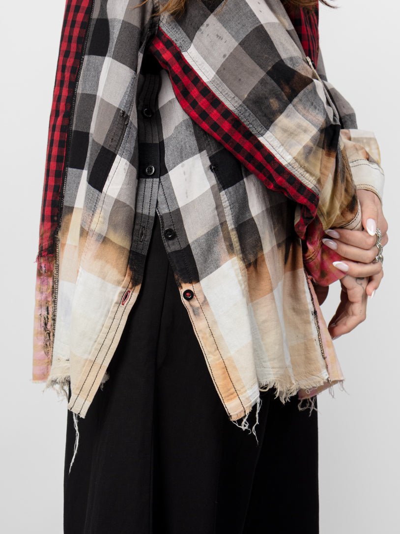 Reconstructed Layered Check Flannel Shirt - by OSHKO