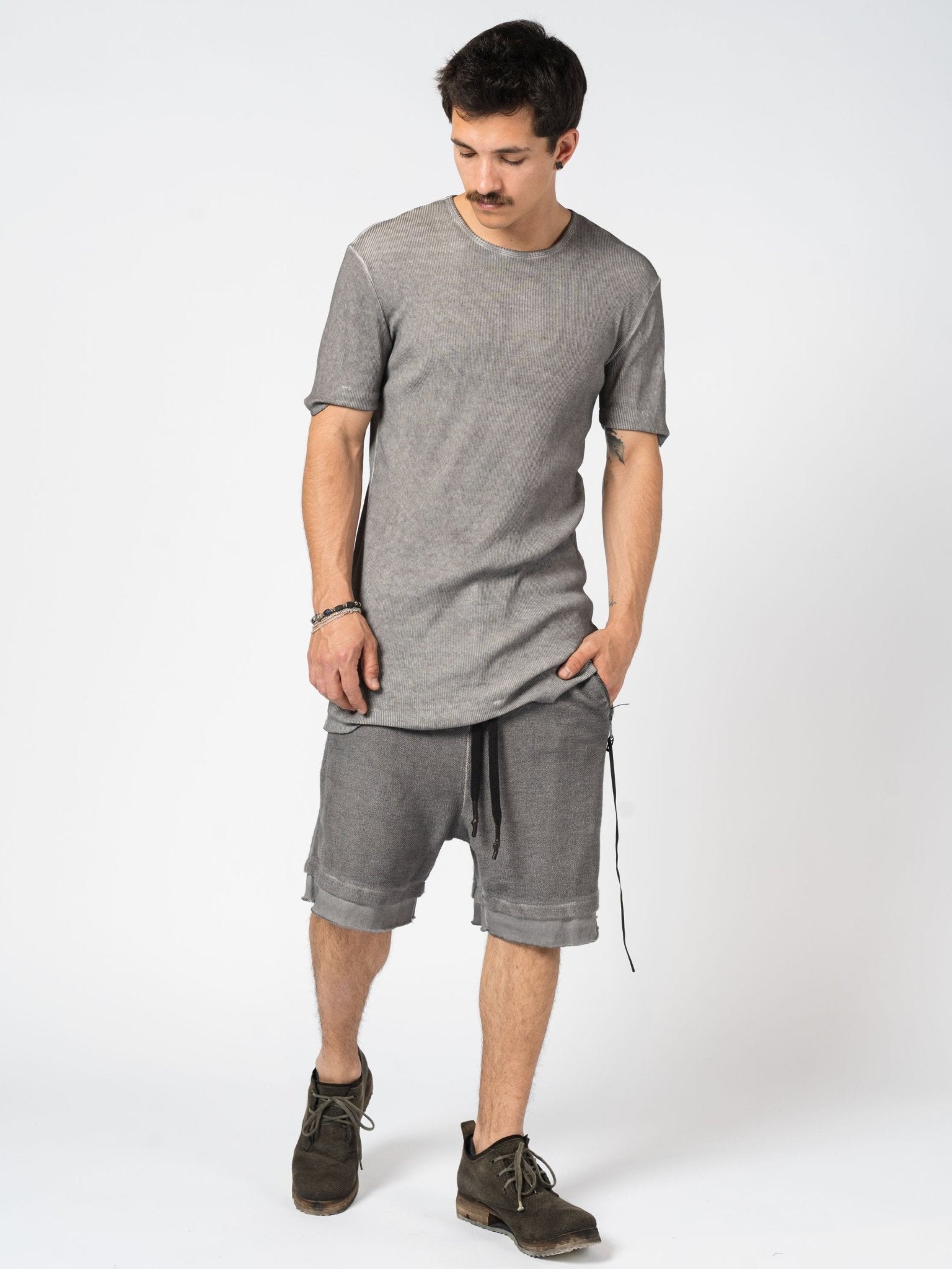 Ribbed Cotton Elongated Tee - by MD75