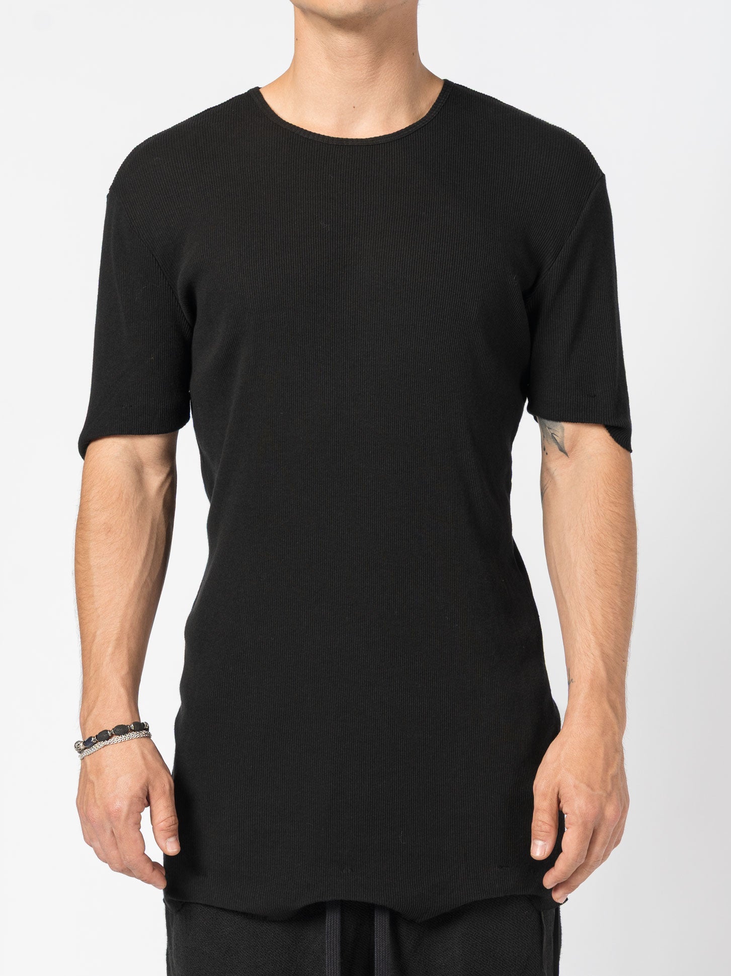 Ribbed Cotton Elongated Tee - by MD75