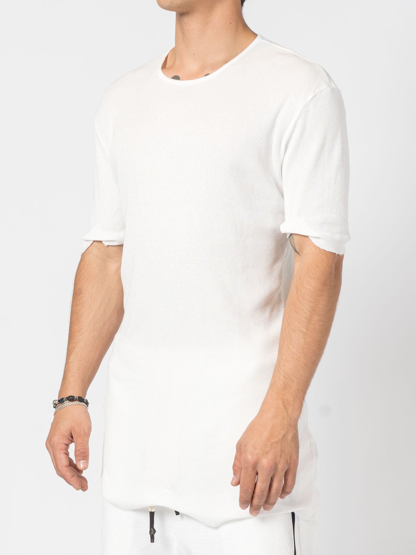 Ribbed Cotton Elongated Tee - by MD75