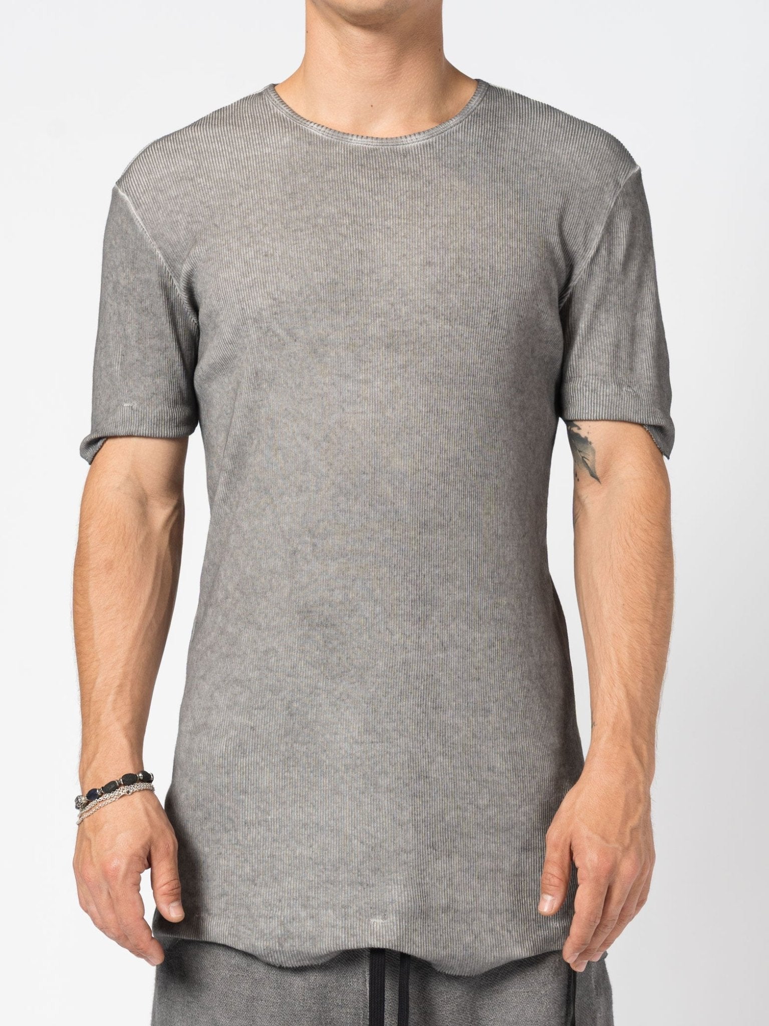 Ribbed Cotton Elongated Tee - by MD75