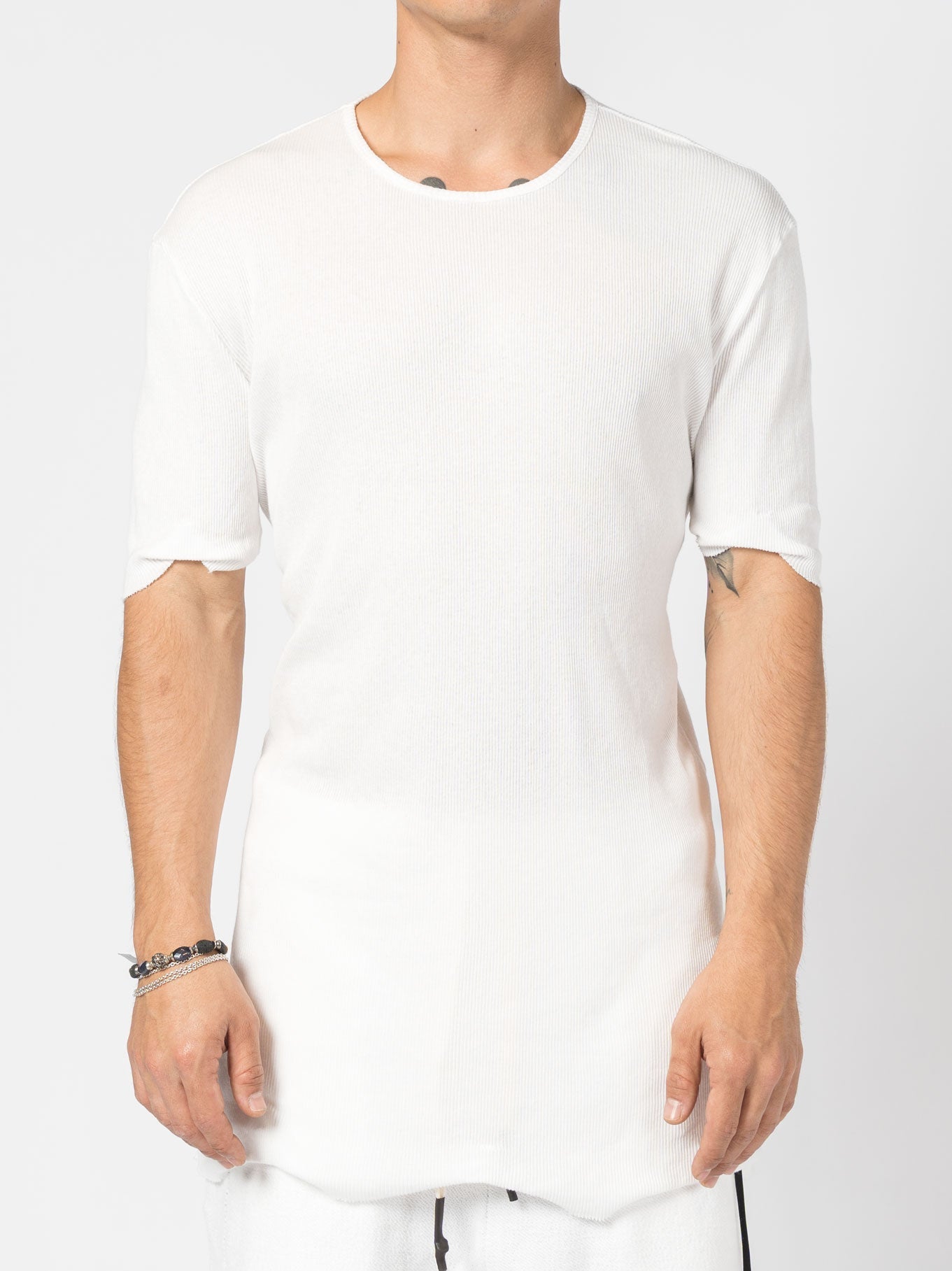 Ribbed Cotton Elongated Tee - by MD75