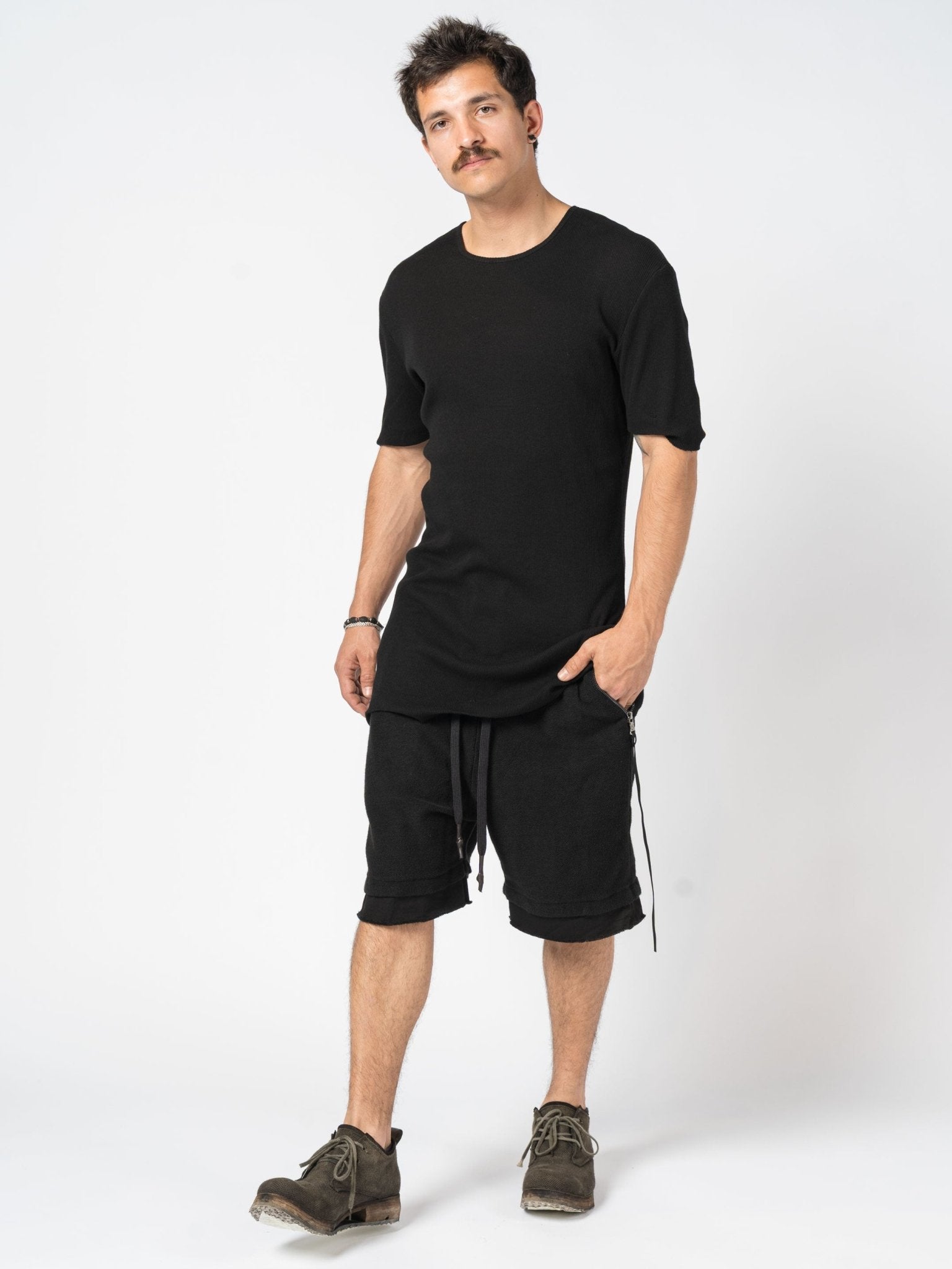 Ribbed Cotton Elongated Tee - by MD75