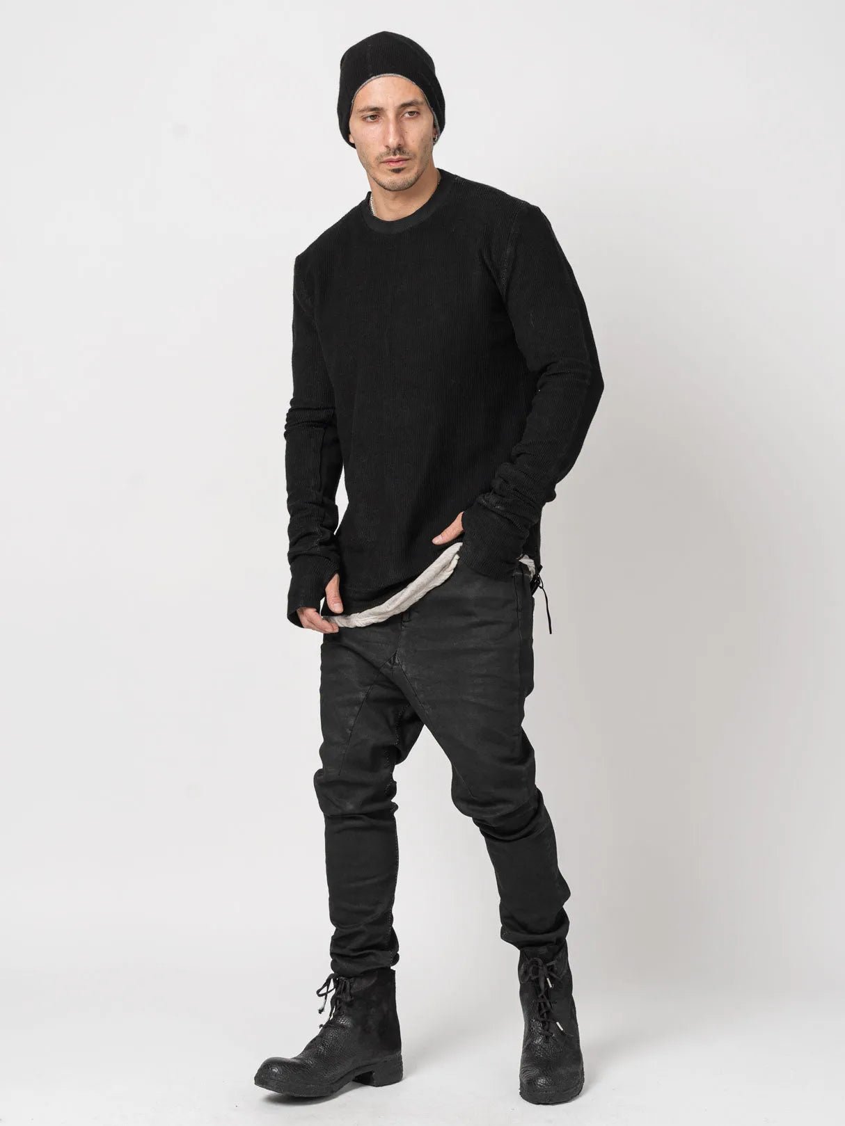 Ribbed Long - Sleeve Sweatshirt - by MD75
