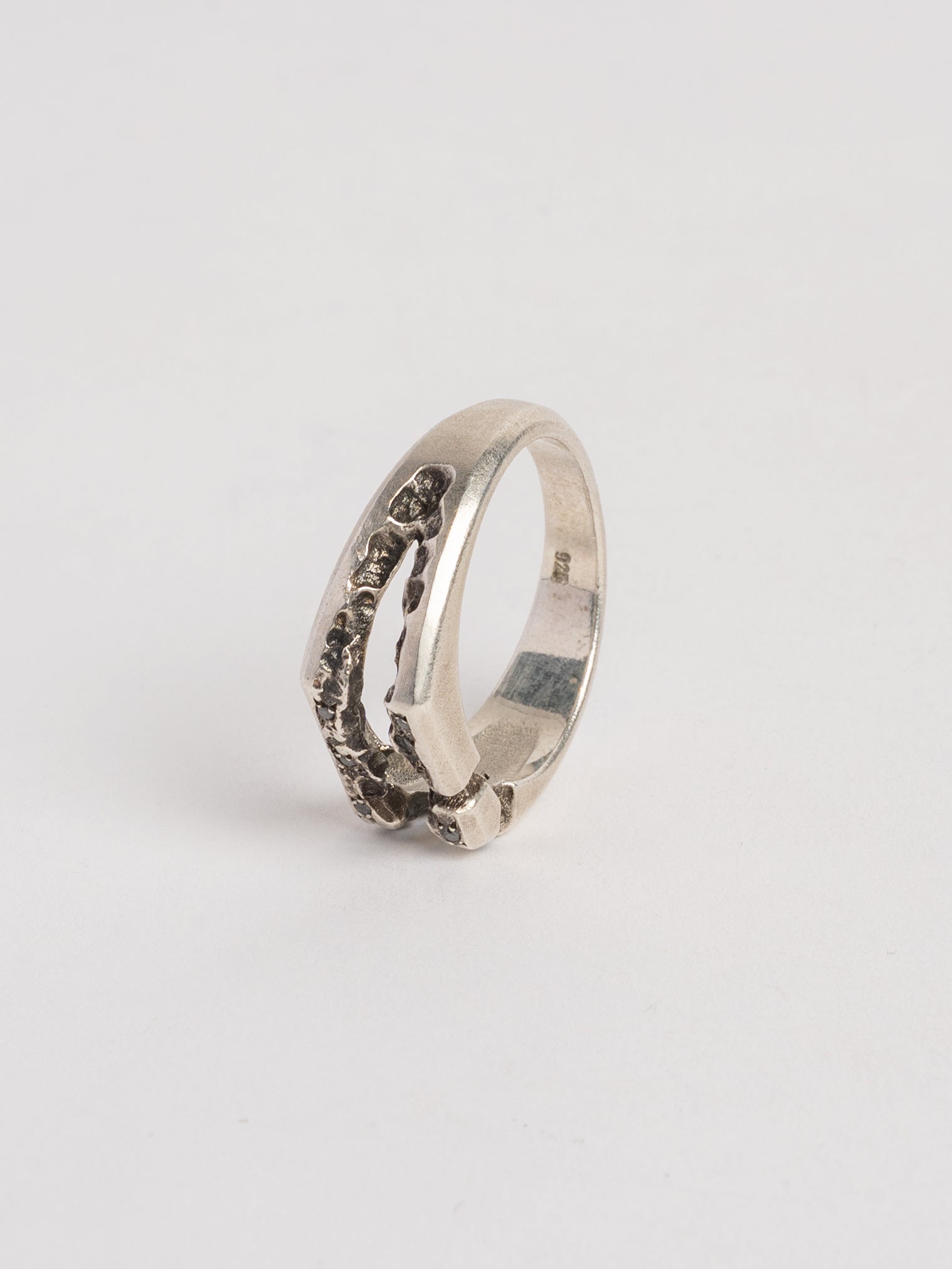 Ring with Split Raw Front and Diamonds - by AITO