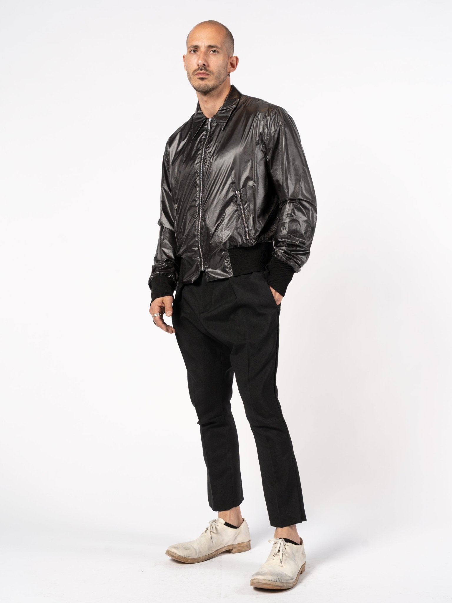 Ripstop Nylon Zip Jacket Black - Italian technical outerwear by SAPIO