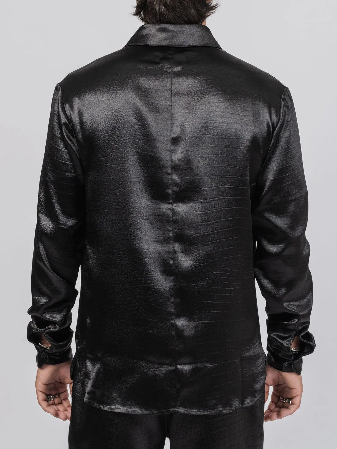 RTA Malcolm Croc - Embossed Satin Shirt Black - by RTA