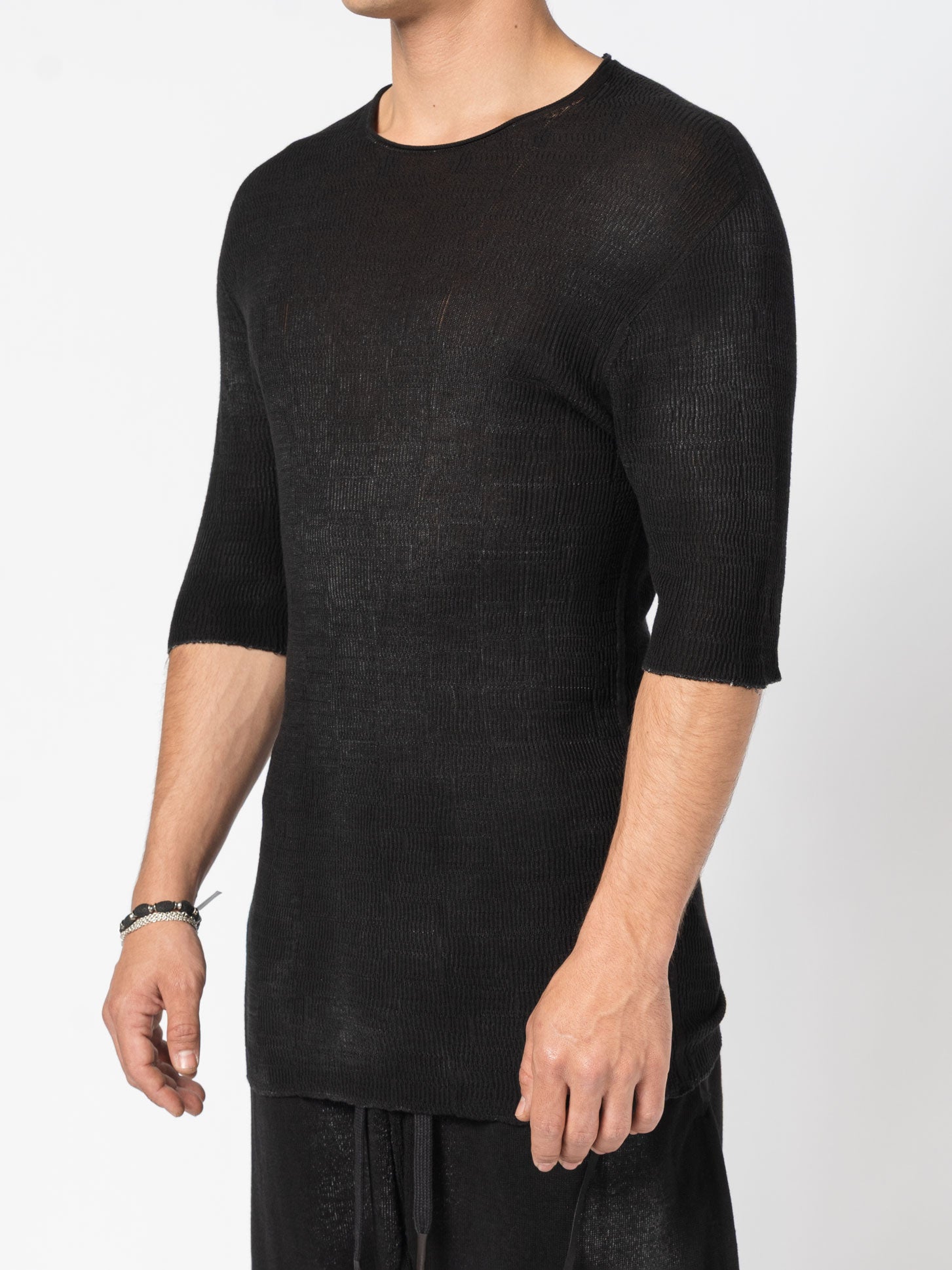 【DEARMINE】Deep Ribbed Knit T-Shirt Semi-Sheer Rib Knit Tee - INN7fashion