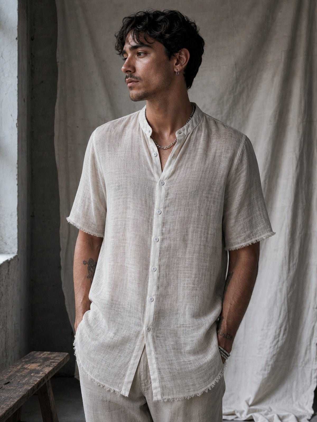 Sheer Cotton Short-Sleeve Shirt - by AITO