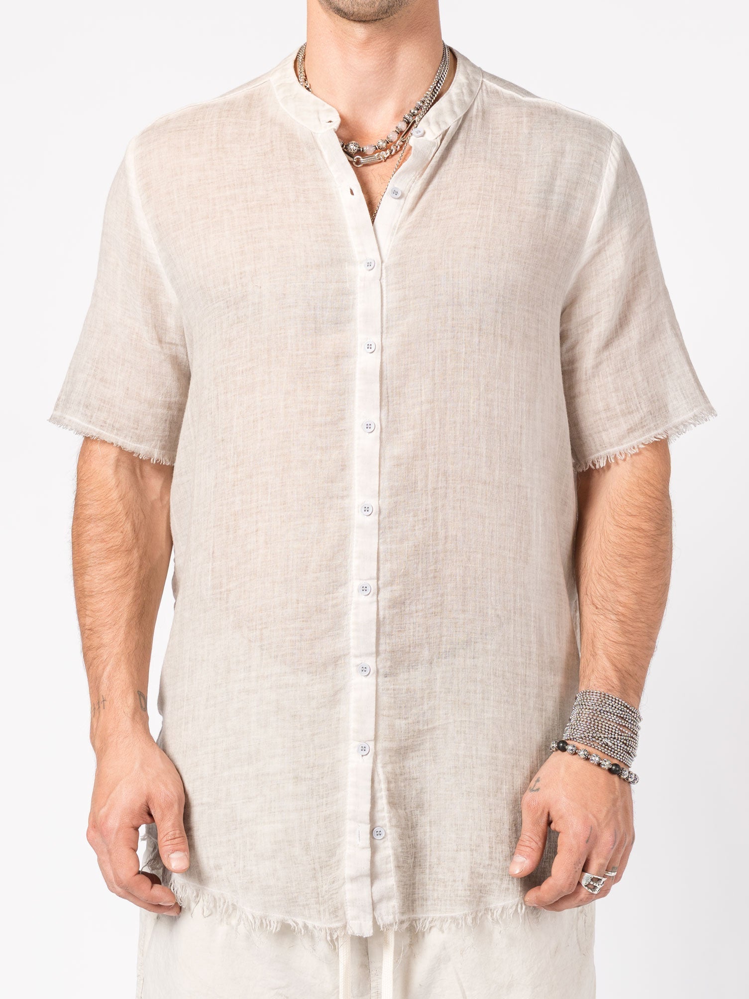 Sheer Cotton Short - Sleeve Shirt - by AITO