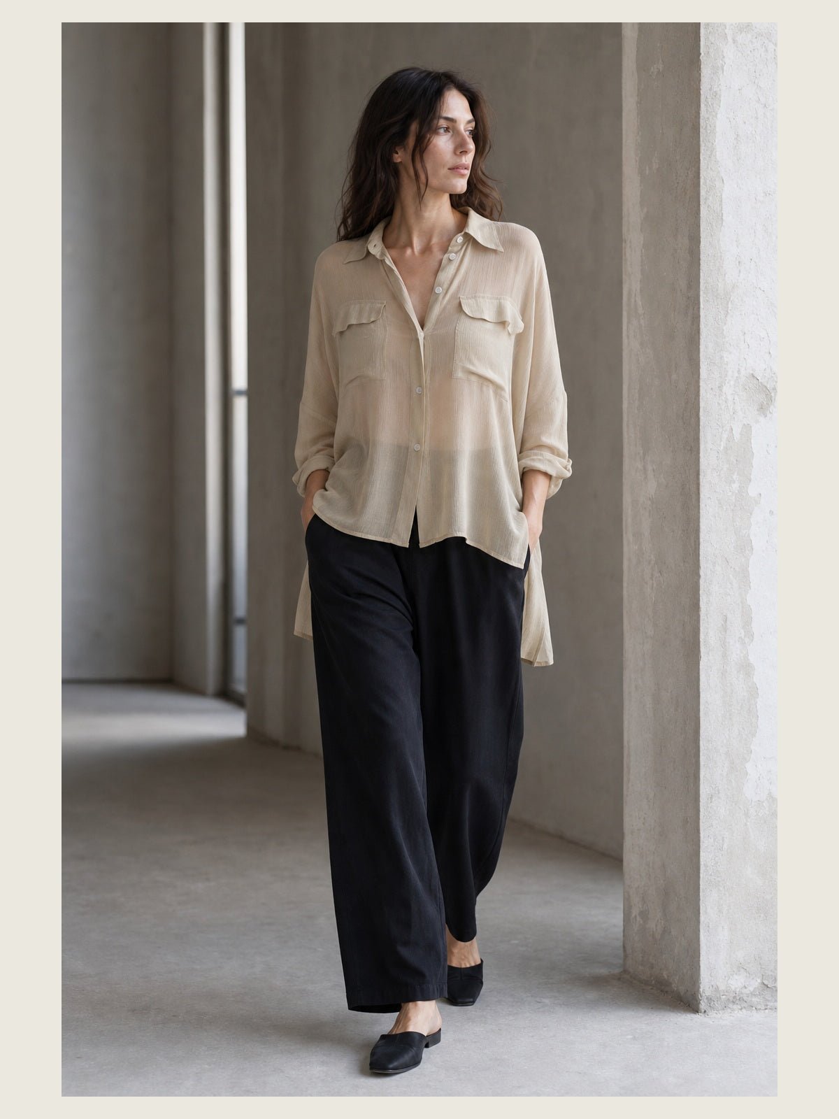 Sheer Crinkled Viscose Oversized Shirt - by NOSTRA SANTISSIMA