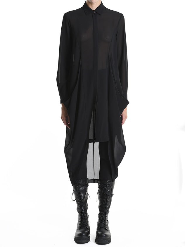 La Haine Inside Us Georgette Shirt Dress Black Oversized Pockets | INN7 La Haine Inside Us Georgette Shirt Dress Black Oversized Pockets | INN7