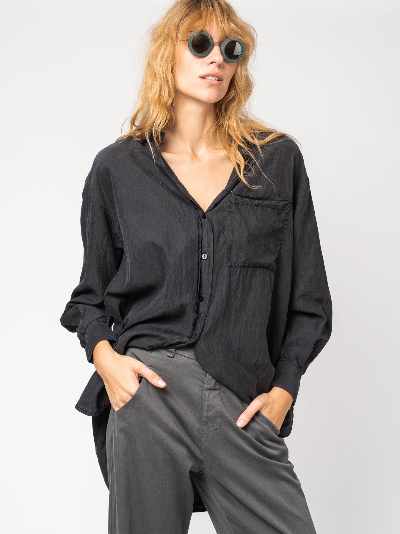 Silk Blend Overshirt with Pocket - by TRANSIT