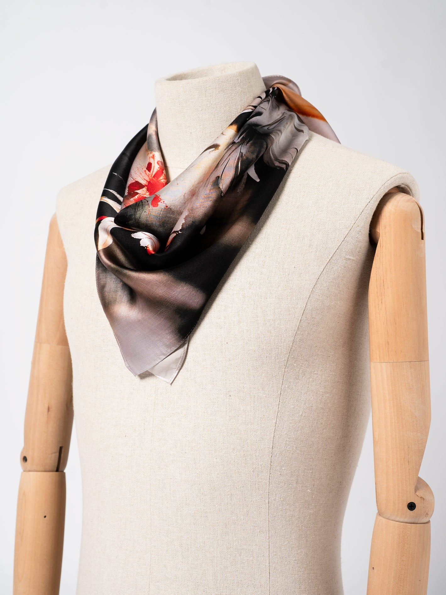 Silk Satin Scarf with Double - Sided Print - by AITO