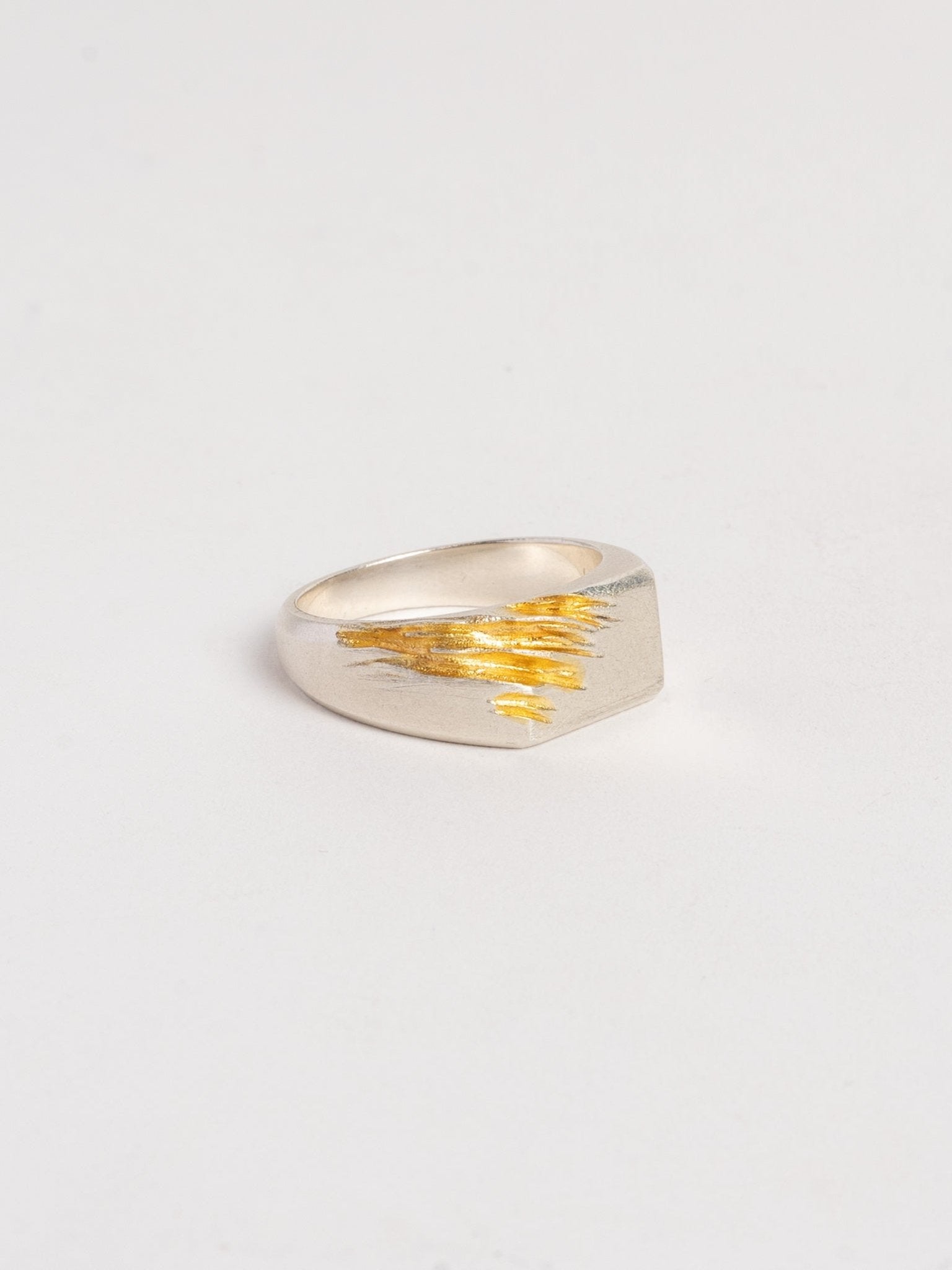 Silver Signet Ring with Gold - Plated Scratch - by AITO
