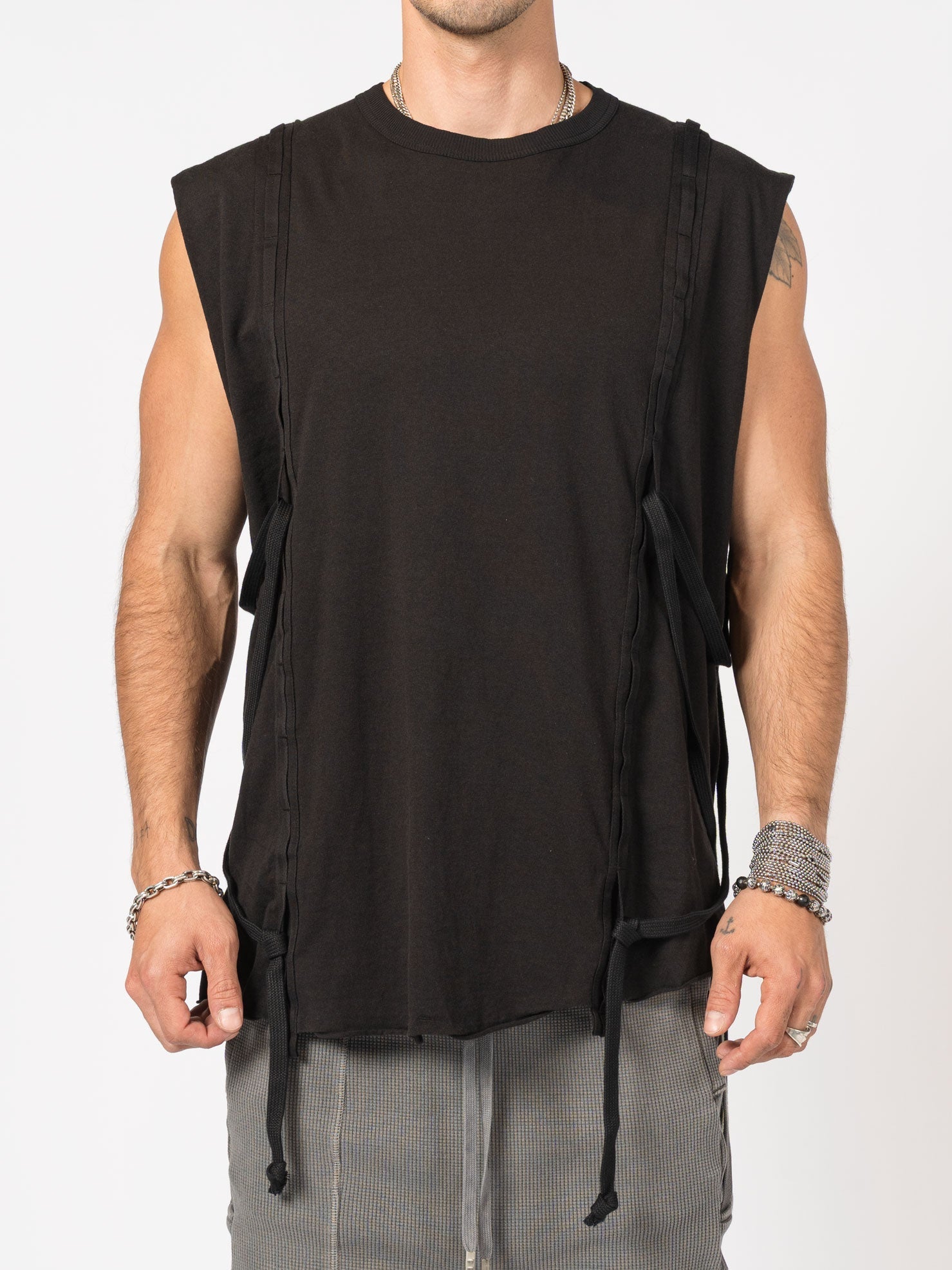 Sleeveless Top with Side Drawstrings - by BORIS BIDJAN SABERI