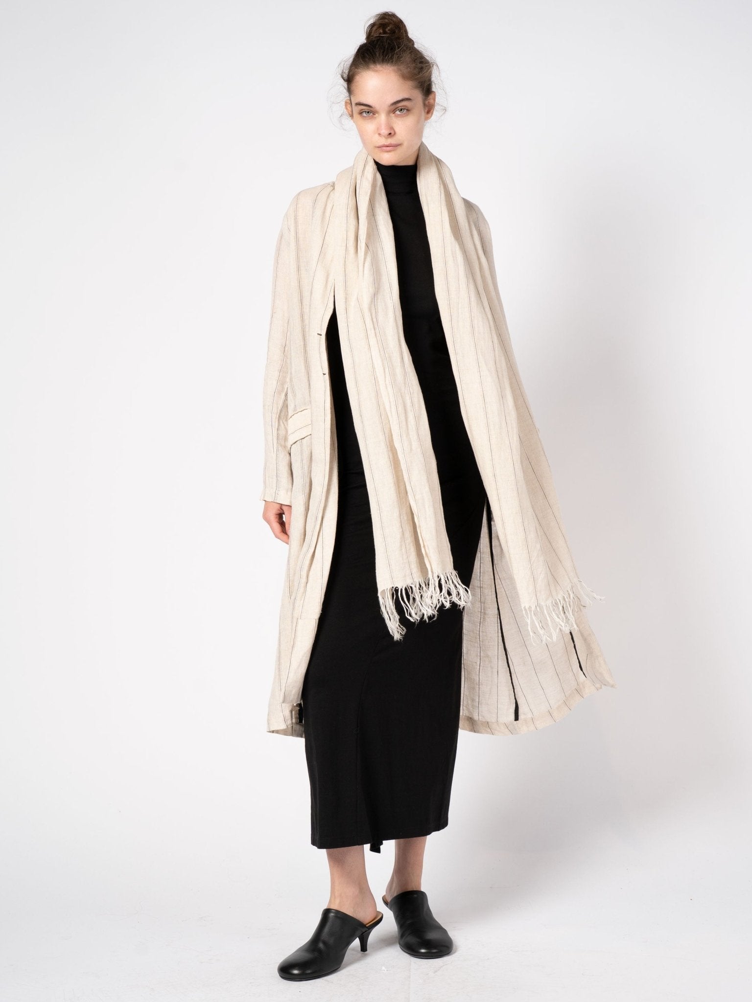 Striped Coat with Scarf - by DEVA KANYA