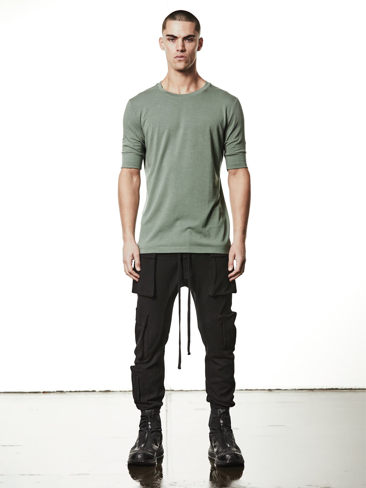 T-Shirt with Rib Cuffs - by THOM KROM