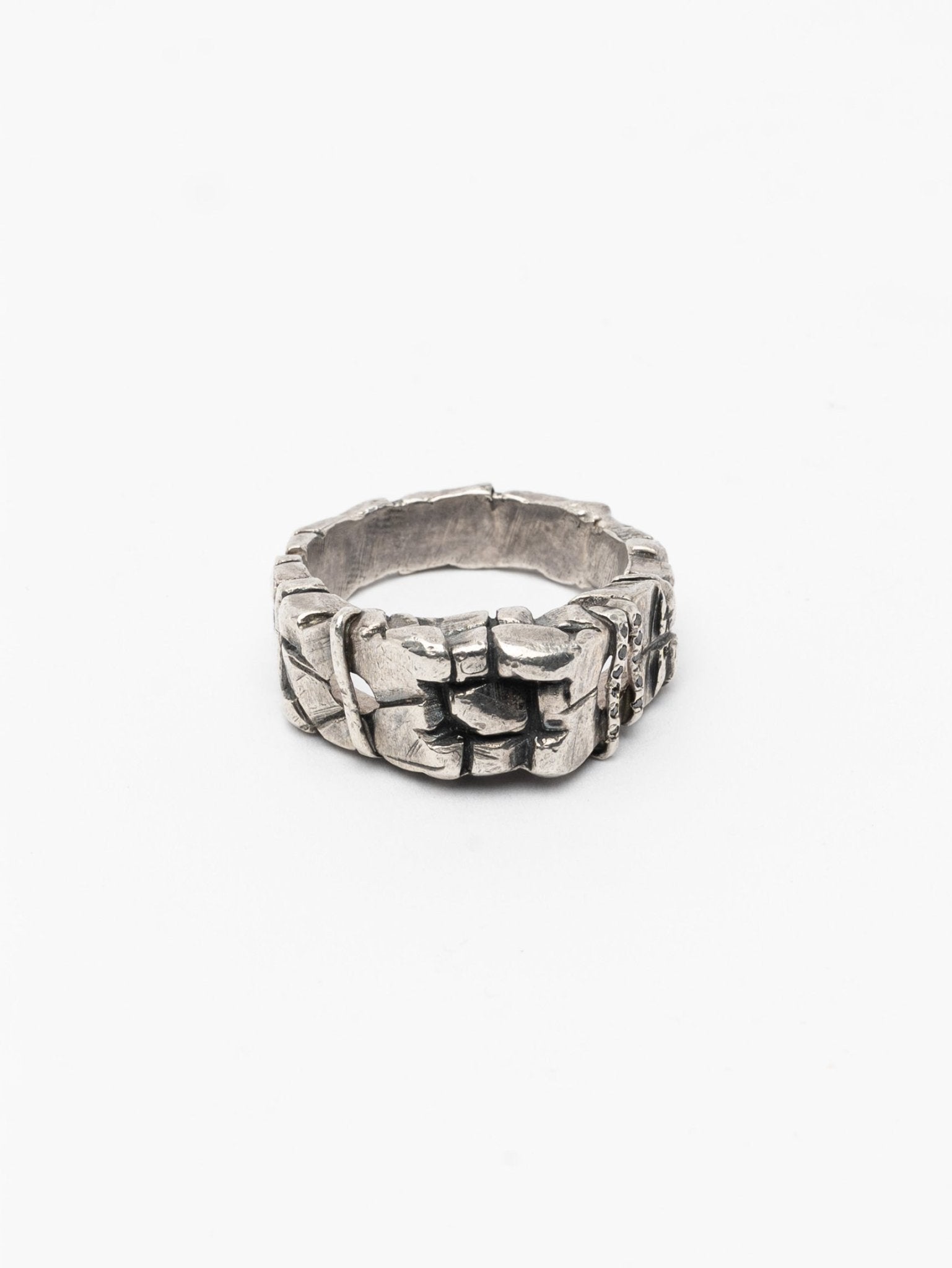 Textured Band Ring with Black Diamonds - by CEDAR