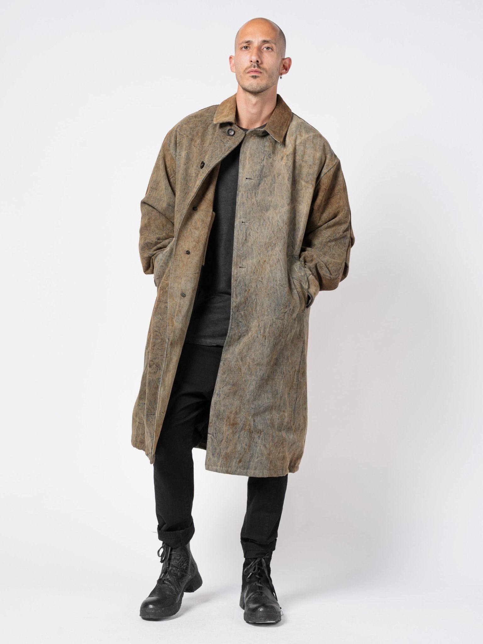 Textured Cotton Long Coat - by GIORGIO BRATO