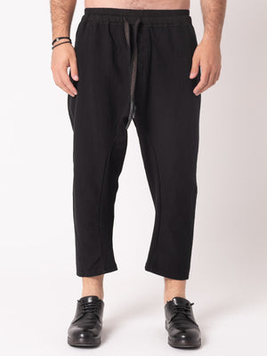 Crinkled Cotton Drop-Crotch Cropped Pants