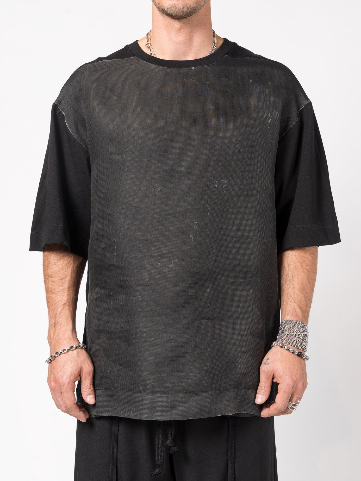 Textured Cotton - Silk T-Shirt - by GIOVANNI CAVAGNA