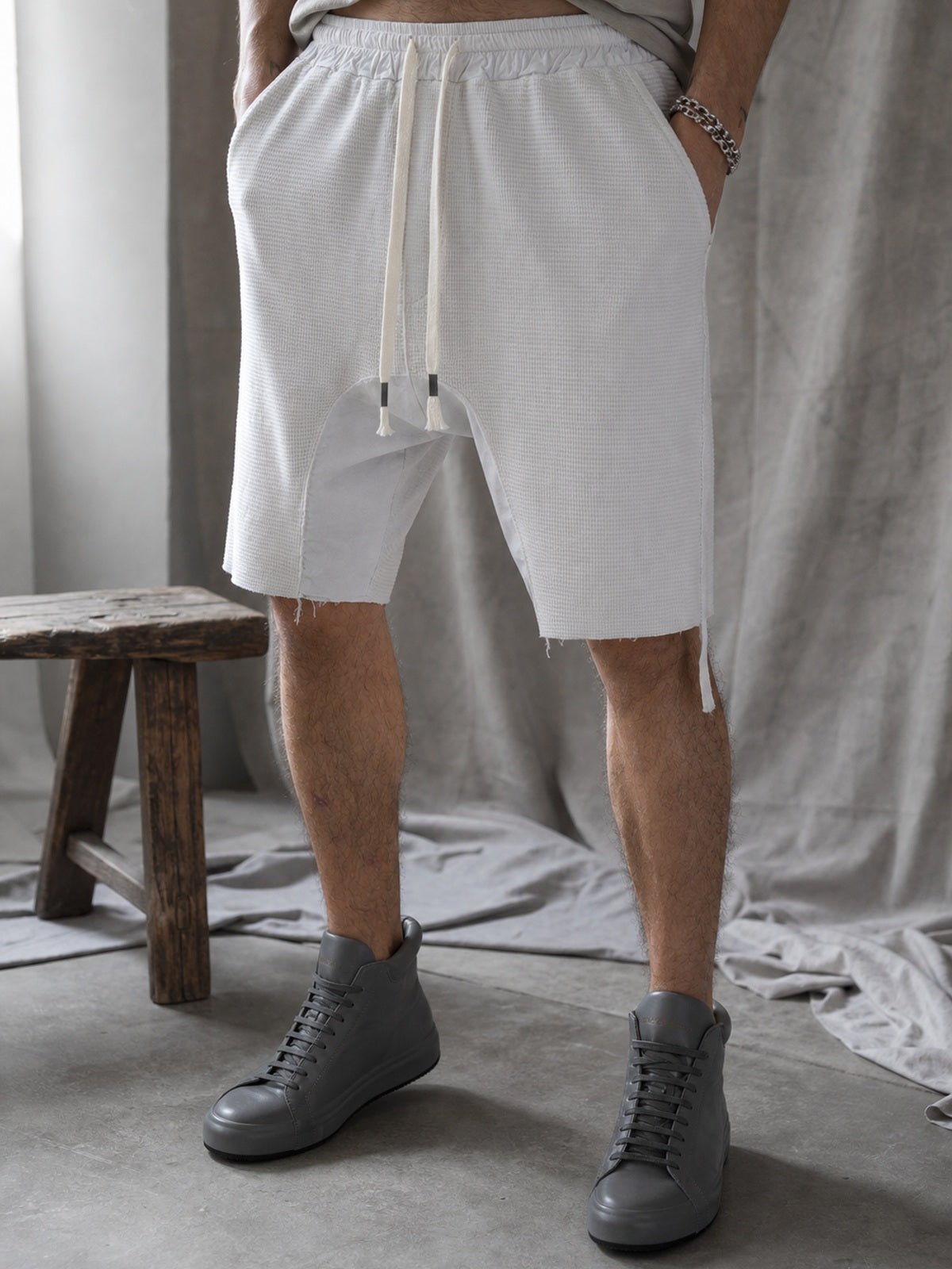 Textured Drop-Crotch Shorts - by AITO