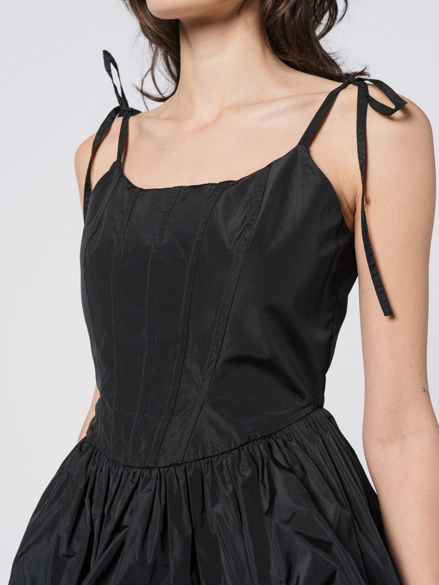 Tie - Strap Silk Taffeta Balloon Dress - by SHARONA SHARVIT