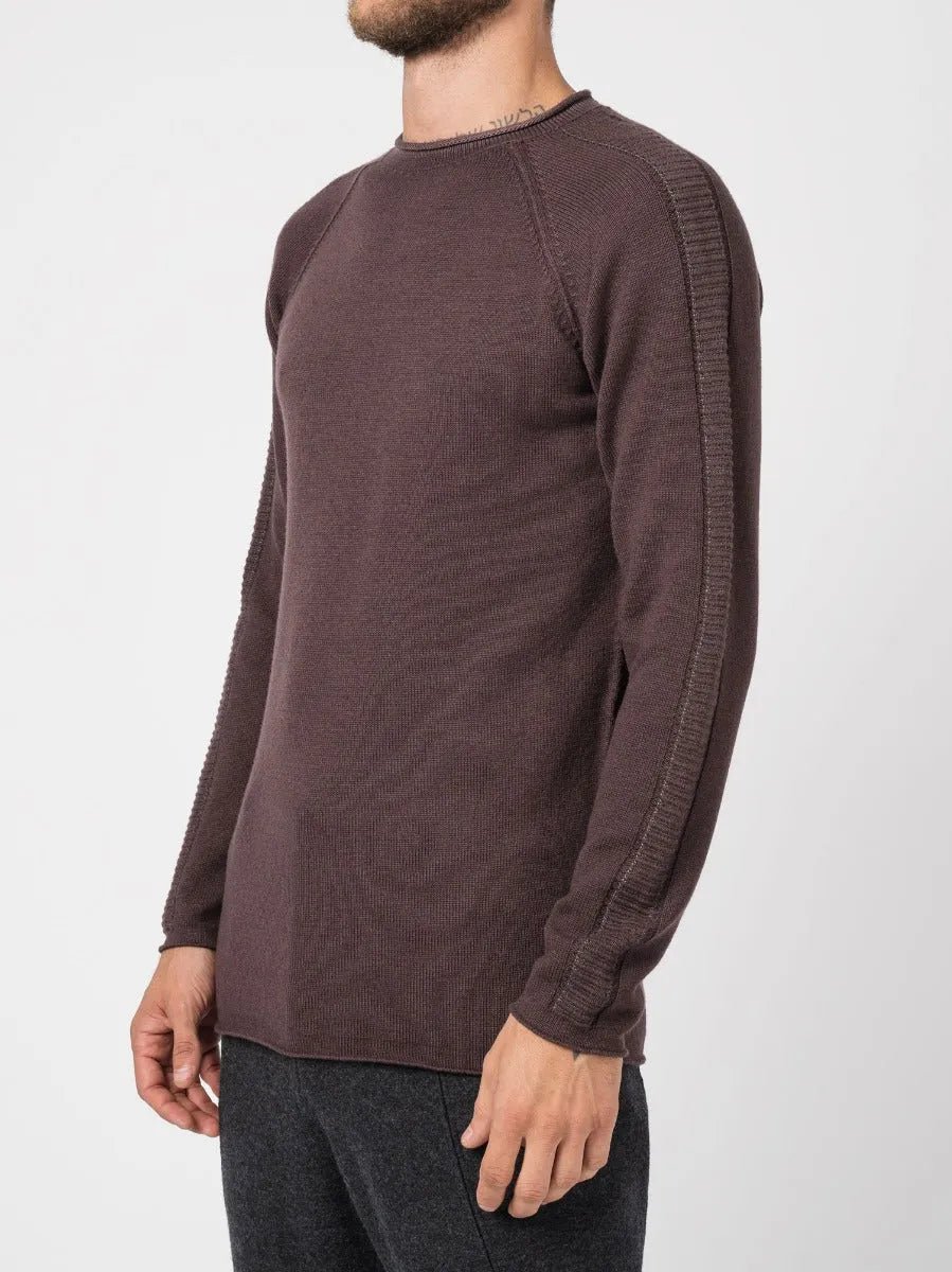 Transit Uomo Ribbed Raglan Virgin Wool Knit Plum - by TRANSIT UOMO