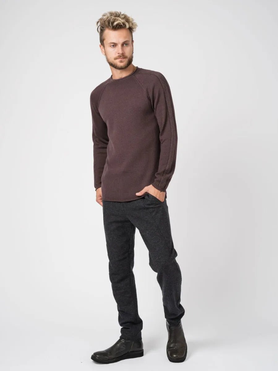 Transit Uomo Ribbed Raglan Virgin Wool Knit Plum - by TRANSIT UOMO