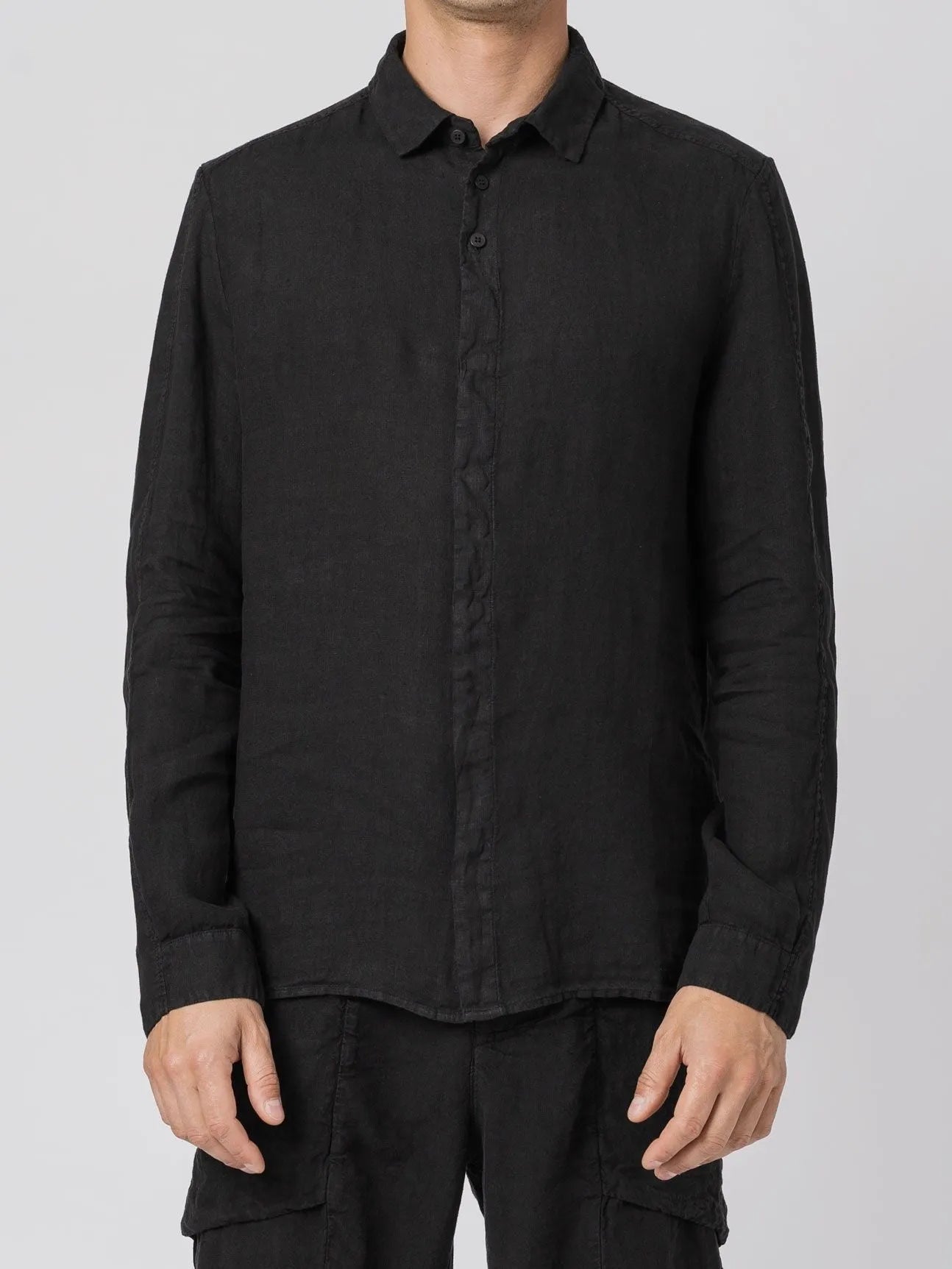 Transit Uomo Textured Linen Shirt with Exposed Seams Black - by TRANSIT UOMO
