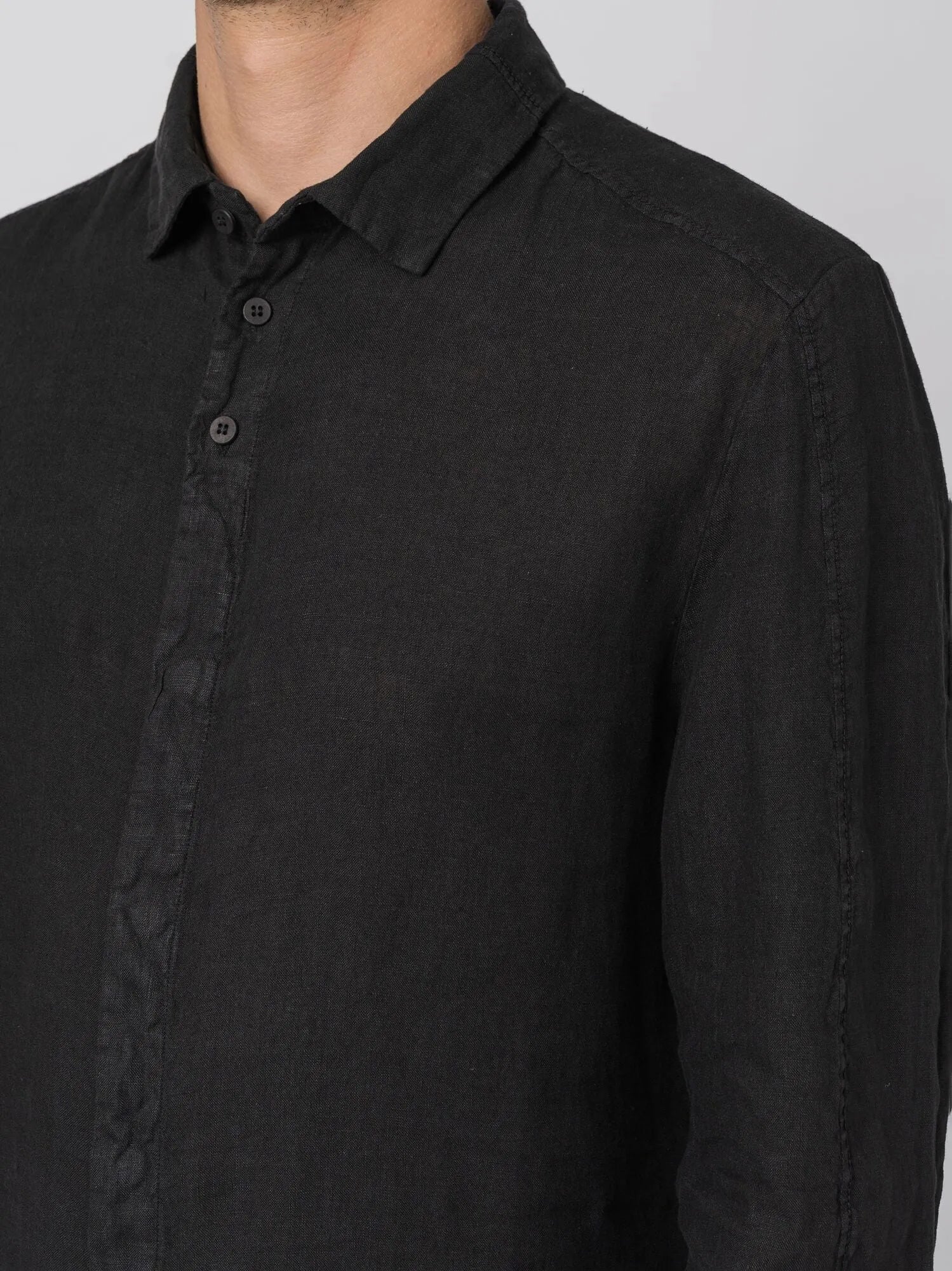 Transit Uomo Textured Linen Shirt with Exposed Seams Black - by TRANSIT UOMO