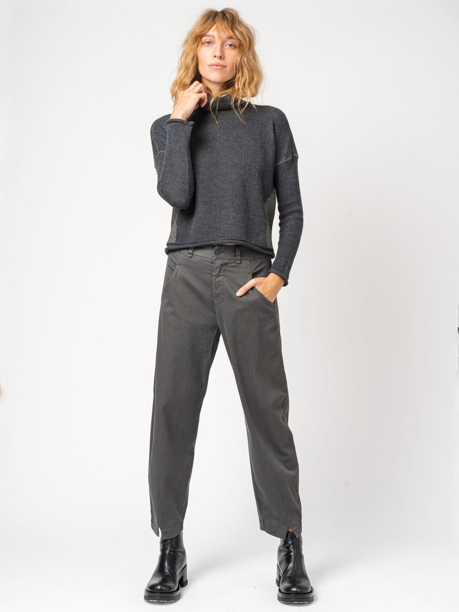 Turtleneck Knit in Two - Tone Ribbed - by TRANSIT
