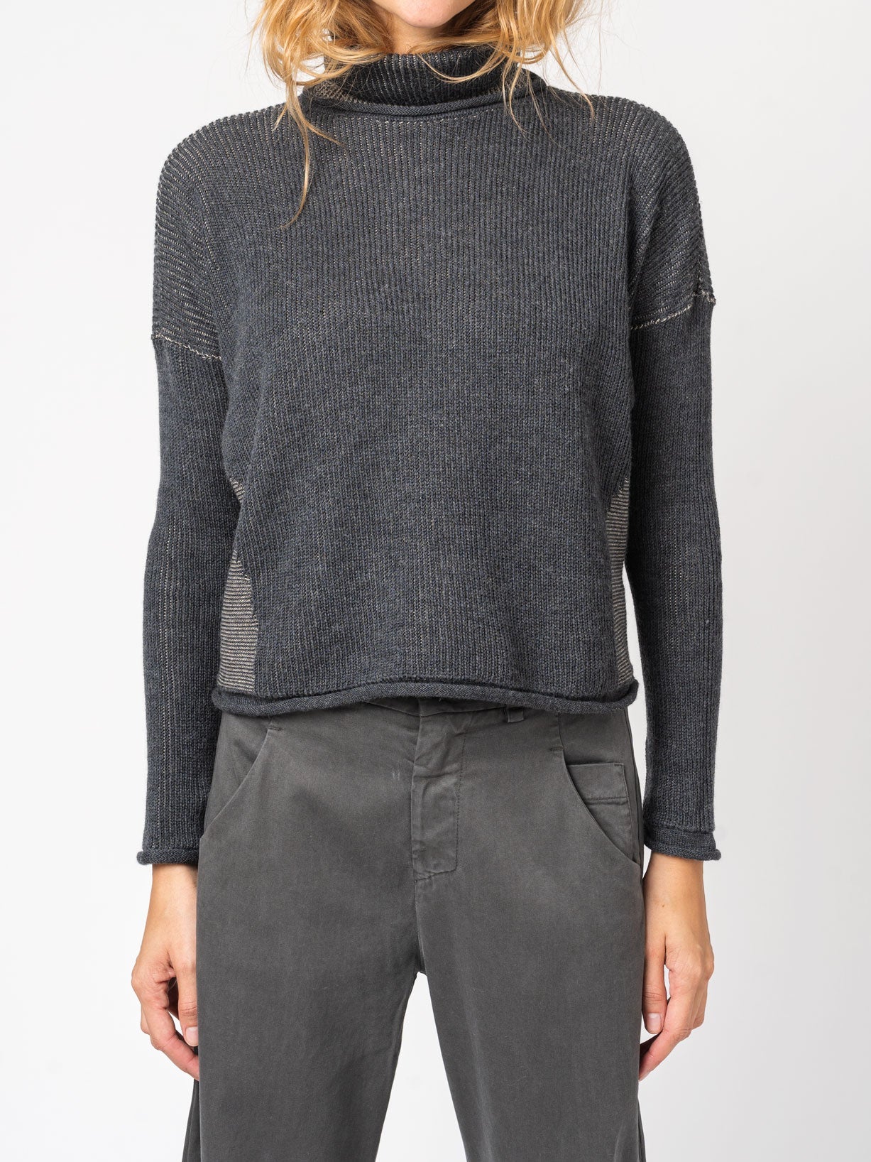 Turtleneck Knit in Two - Tone Ribbed - by TRANSIT