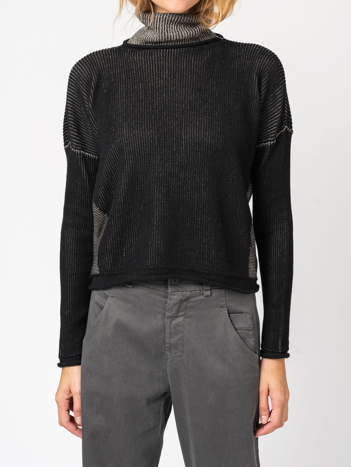 Turtleneck Knit in Two - Tone Ribbed - by TRANSIT