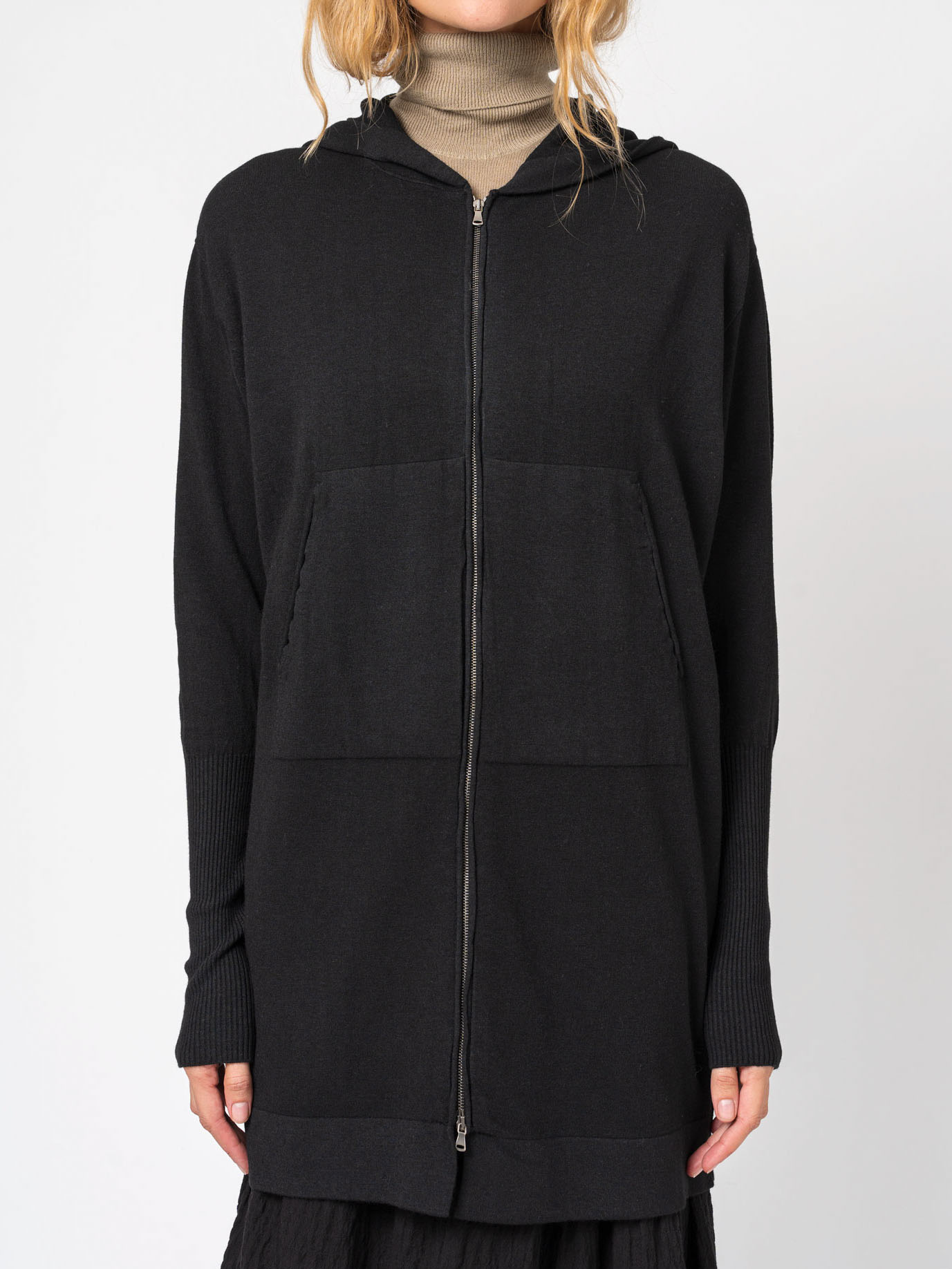 Viscose and Wool Zipped Maxi Hoodie - by TRANSIT