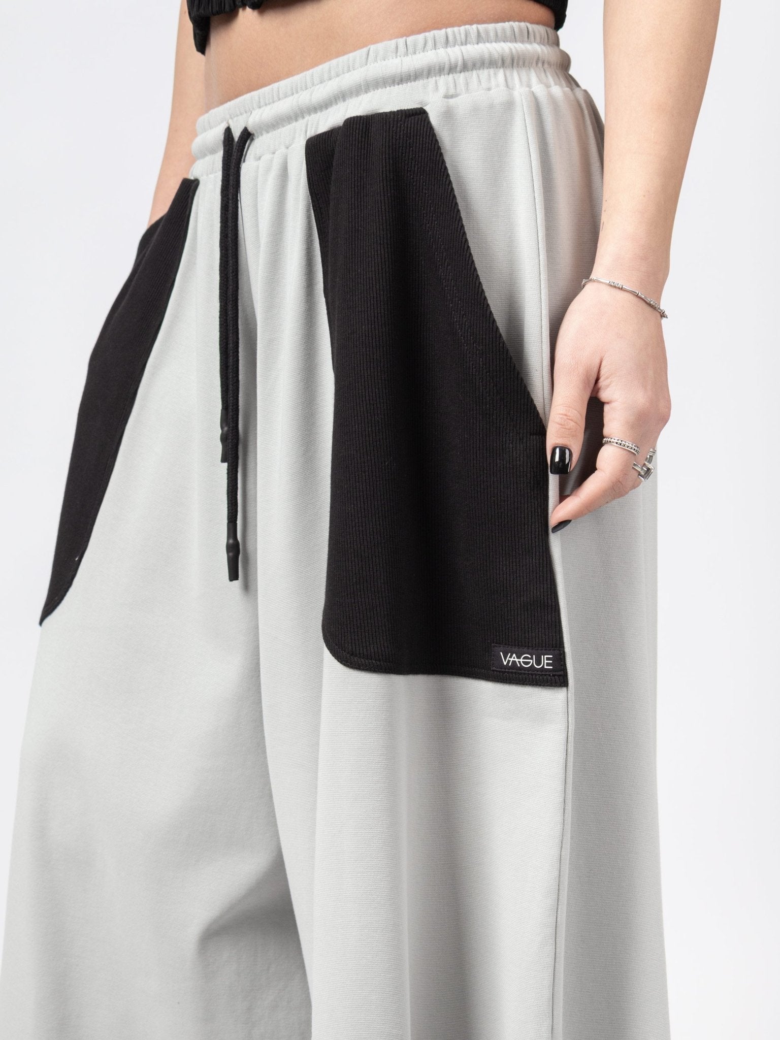 Wide Contrast Panel Trousers - by VAGUE
