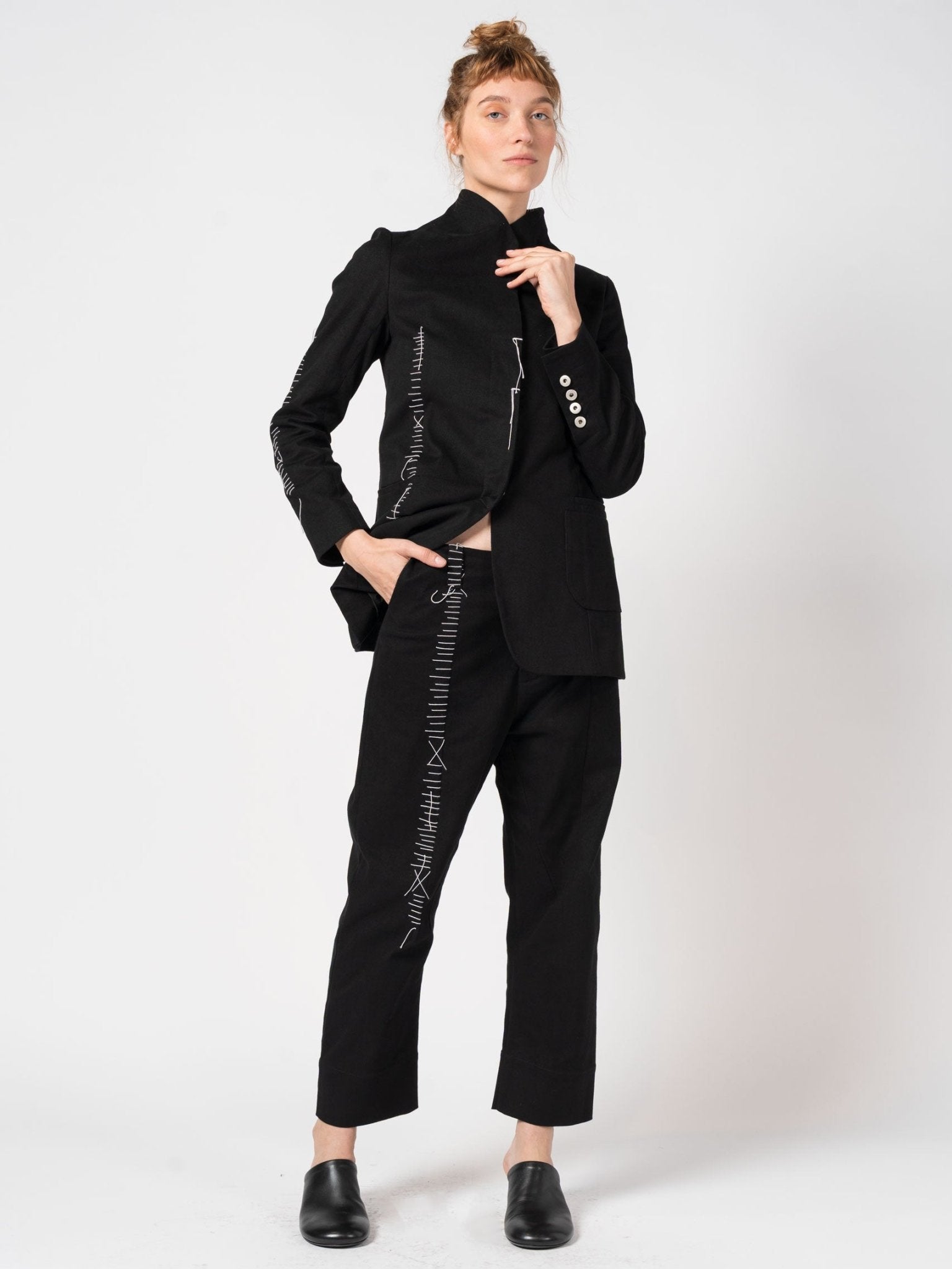 Wide Cotton Pants with Hand Stitching - by 139DEC