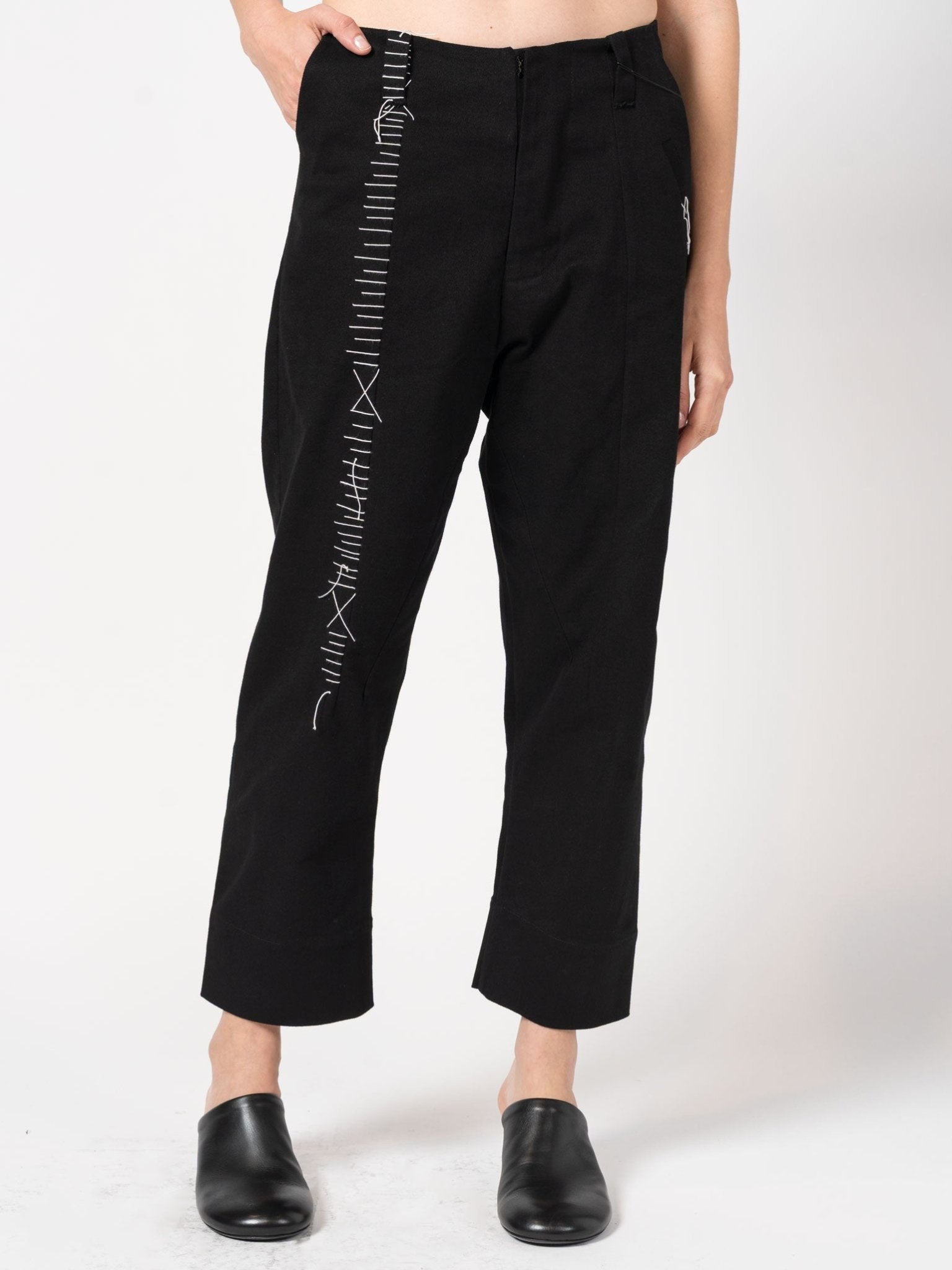 Wide Cotton Pants with Hand Stitching - by 139DEC
