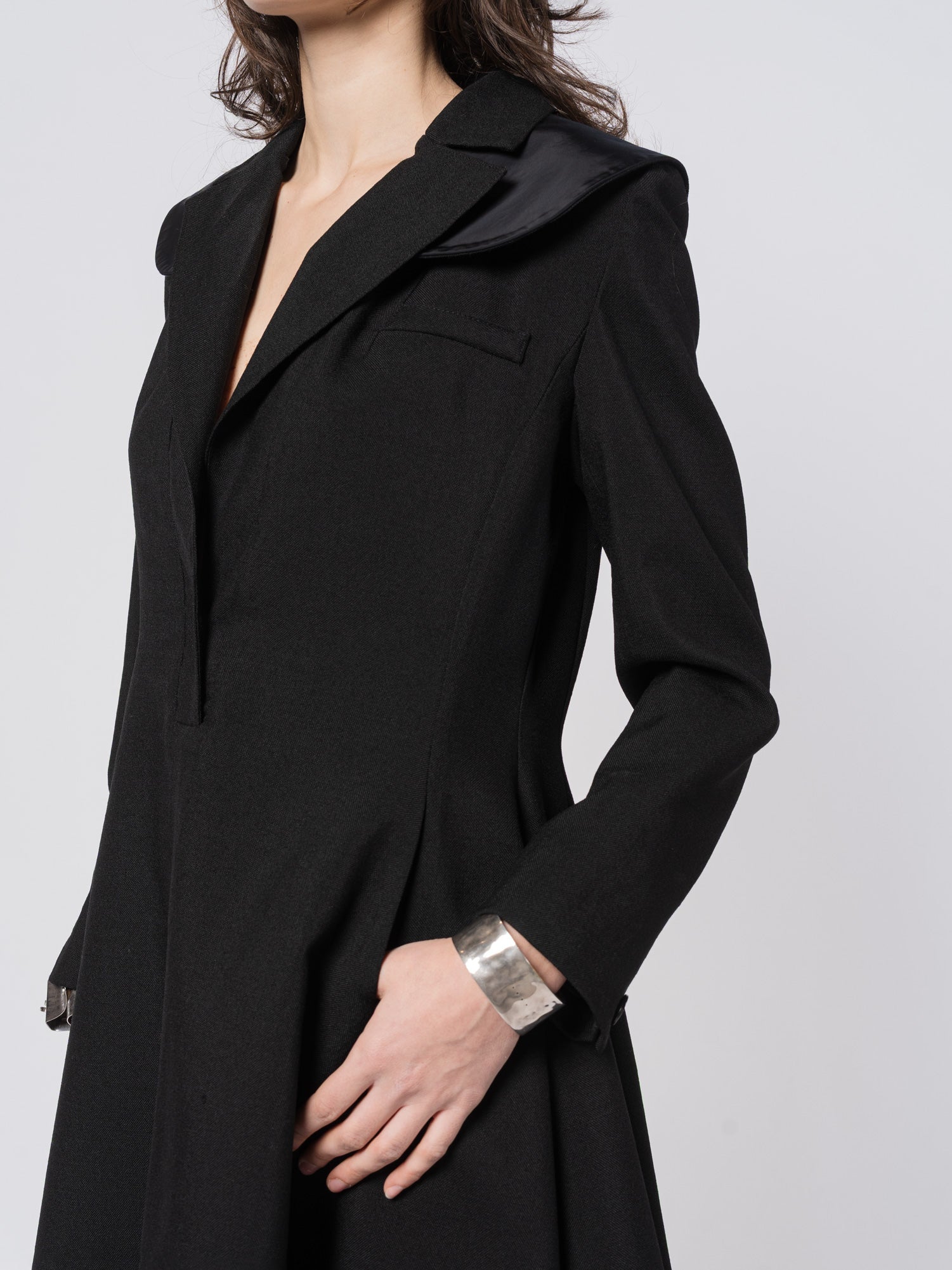 Wool and Mikado Satin Tailored Dress - by SHARONA SHARVIT