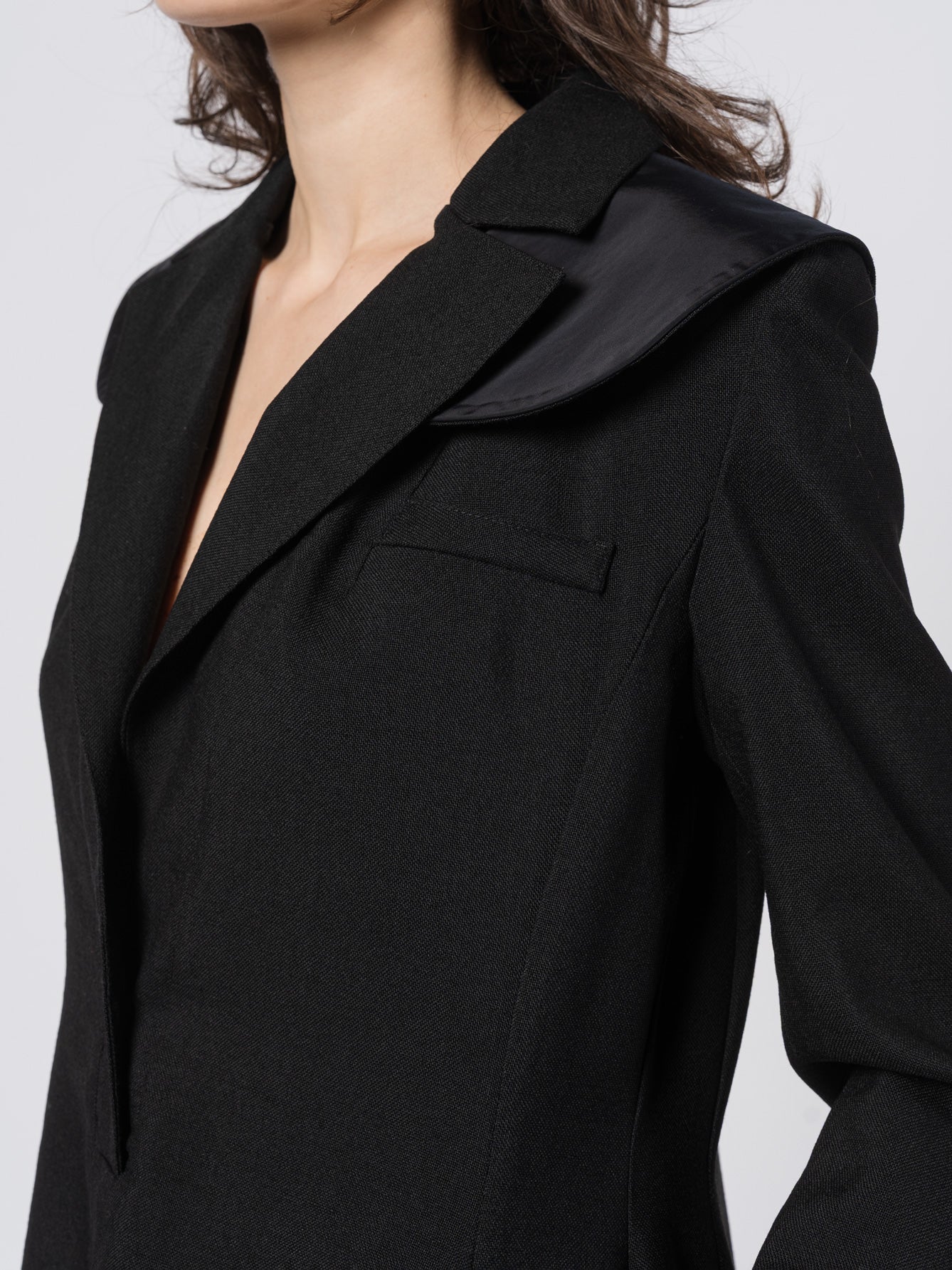 Wool and Mikado Satin Tailored Dress - by SHARONA SHARVIT