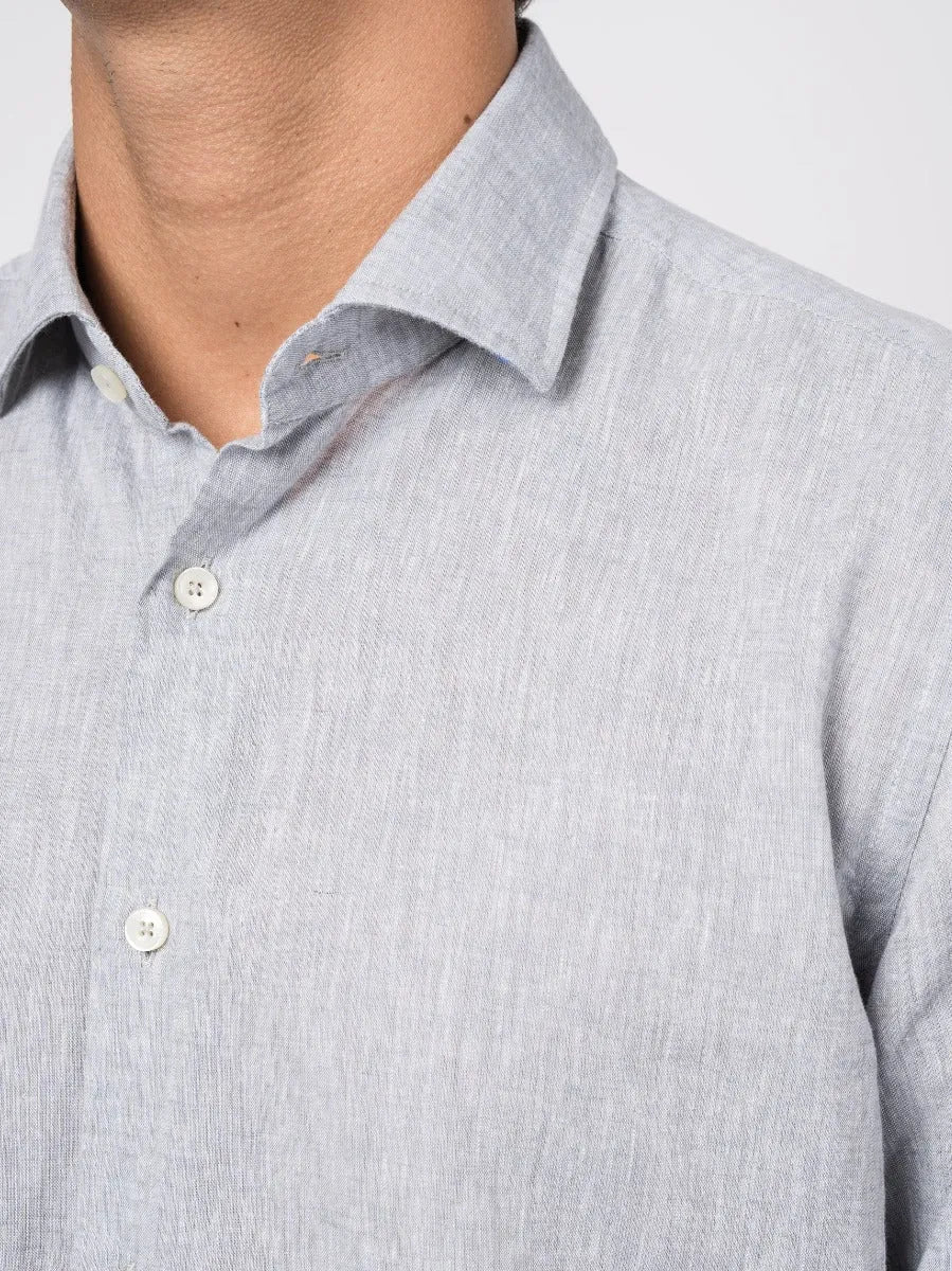 Xacus Linen - Cotton Melange Shirt Light Grey - by XACUS