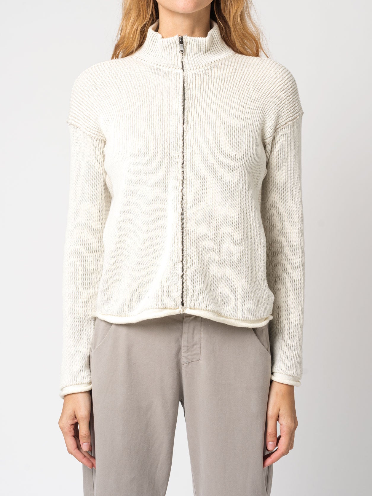 Zipped knitted jacket in two - tone ribbed - by TRANSIT